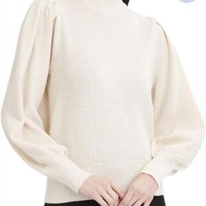 BCBG MaxAzaria‎ Wool Blend Gold Thread Mock Turtleneck Poof Shoulder Feminine M